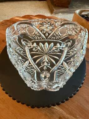 ABP Cut Crystal Covered Candy Dish Strawberry & Vine Pattern Footed 9.5"